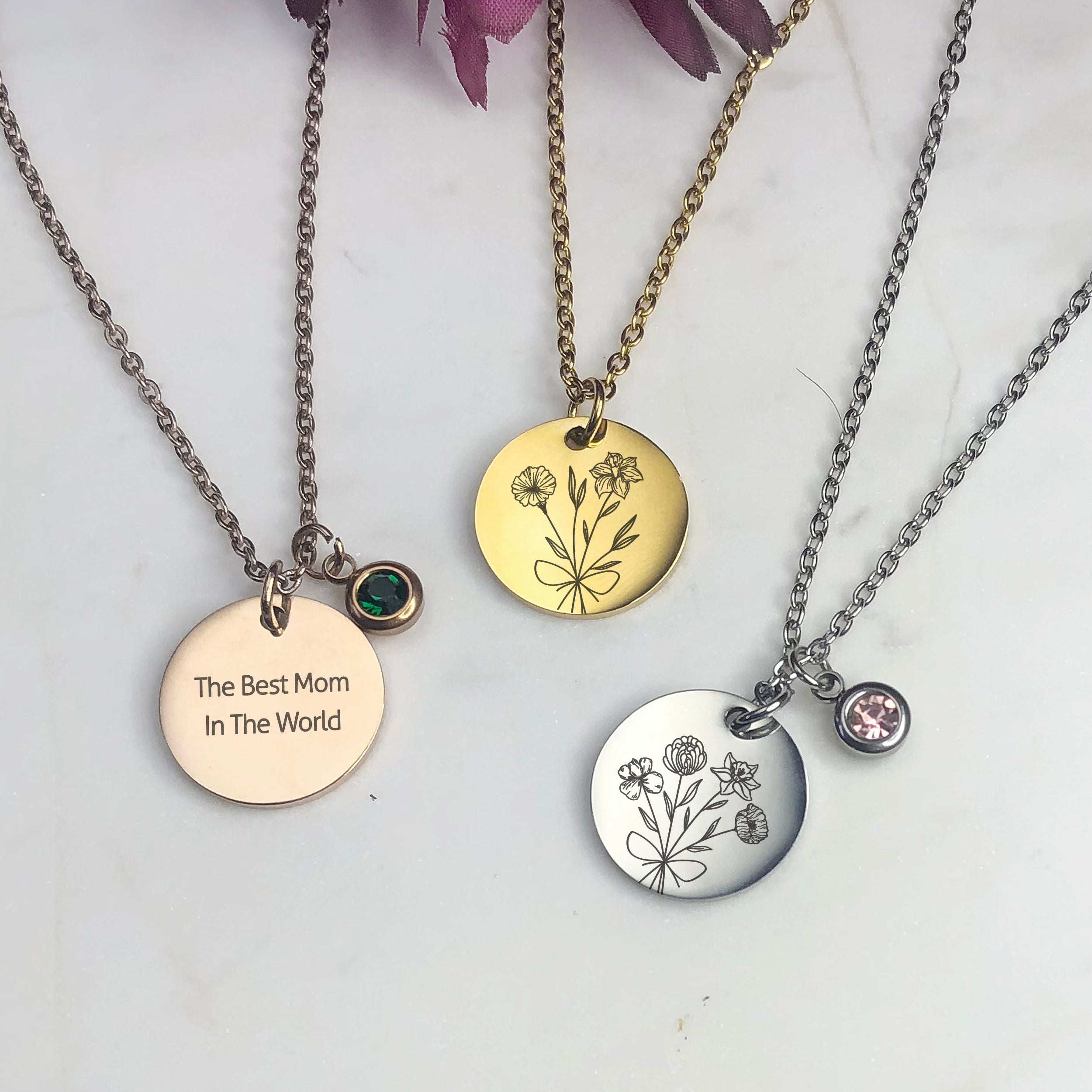 Birth Flower Necklace - Rectangle | Love It Personalized