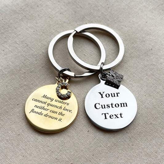 Custom Text Keychain with Initial Letter OR Birthstone