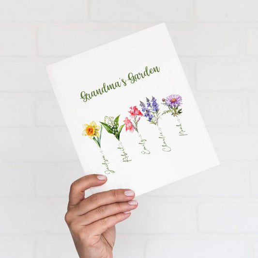 Grandma's Garden, Personalized Birth Flower Birth Month Dish Cloth