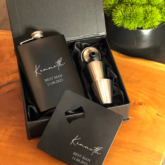 Personalized Hip Flask With Opener Gift Set