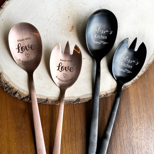 Custom Engraved Spoon Fork For Salad, Personalized Utensils For Kitchen