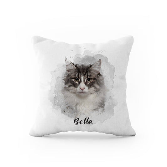 Custom Watercolor Pet Portrait Pillow (White)